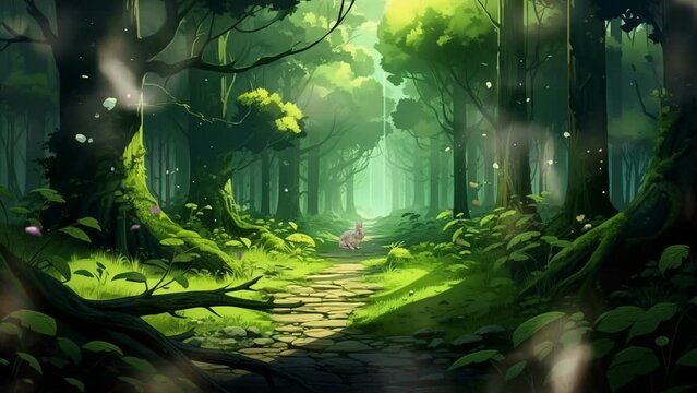fantasy nature tropical green forest spring animation background. seamless loop 4k footage