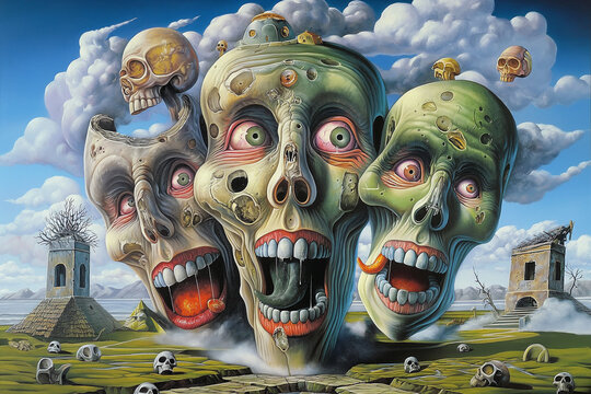Surrealism Zombie Heads Painting