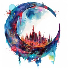 Obraz premium A colorful painting of a city in watercolor design.