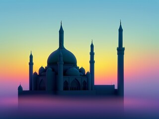 Fototapeta na wymiar Mosque silhouette with Gradient vibrant color background