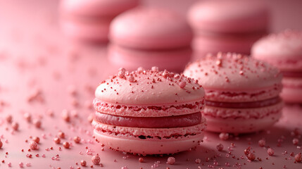 Close up of pink macarons for summer desserts or food blog