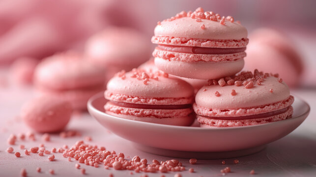 Close up of pink macarons for summer desserts or food blog