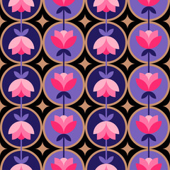 Retro luxury geometric flower with seamless round pattern background.