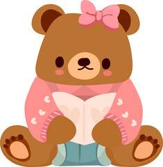 Cute bear saying love to mom and flowers and spring leaves cute hand-drawn illustration