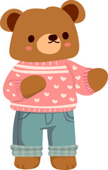 Cute bear saying love to mom and flowers and spring leaves cute hand-drawn illustration