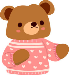 Cute bear saying love to mom and flowers and spring leaves cute hand-drawn illustration