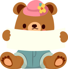 Cute bear saying love to mom and flowers and spring leaves cute hand-drawn illustration