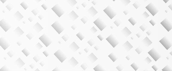 Vector silver color square pattern on banner with shadow. Abstract white and grey color geometric background with copy space. 