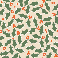 Green holly pattern with red berries for holiday designs - 733545266