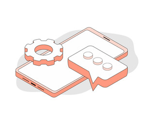 Personalization trends in mobile communication, change digital experience concept. Mobile phone, conversation and gear icon for personalized marketing and efficient interactions. Vector illustration