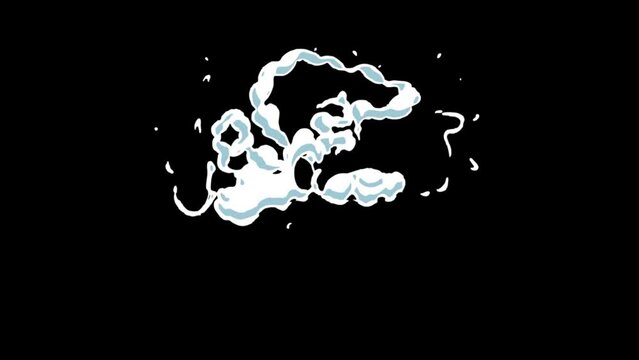 Cartoon Smoke Action Element FX animation featuring a large eruption of white smoke from the bottom up
