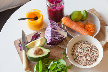 Fresh breakfast ingredients.