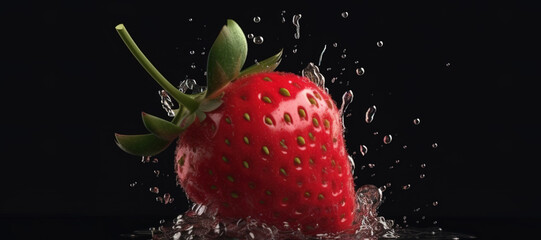 fresh strawberry fruit with water splash 32