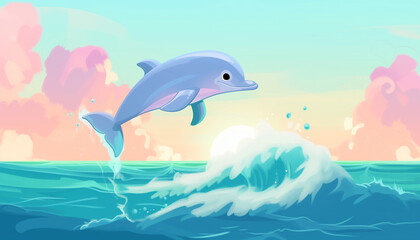 Kawaii dolphin jumping out of water
