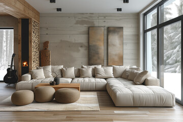 Fototapeta na wymiar Interior design of modern apartment. Interior mockup. Scandinavian interior design. Generative AI