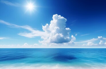 Very beautiful blue sea and blue sky with beautiful clouds