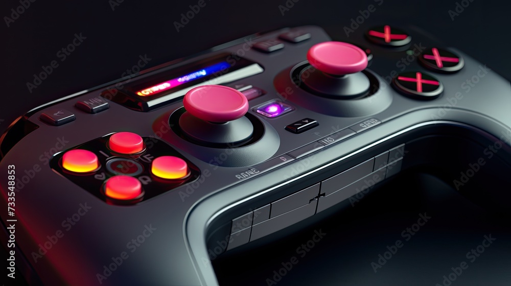 Poster game console remote control close-up, hyper real