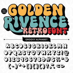 Black and White Golden Rivence groovy vintage retro bold Font alphabe