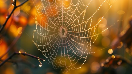 Reflections of Dawn on a Dewy Web