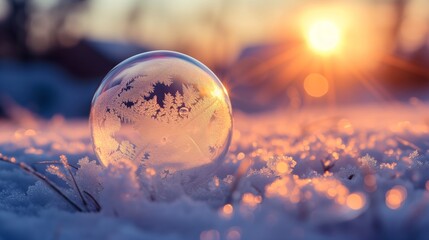 A single frozen sphere encapsulates a world of geometric beauty, each ice crystal a unique testament to the cold splendor of nature.