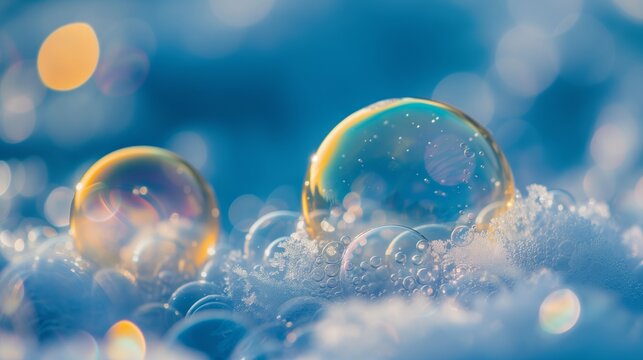 A soap bubble's delicate form is preserved by frost, its ice patterns sparkling under the first light.