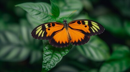 A monarch butterfly perches delicately on an orange bloom, its wings spread in the warmth of the sun.