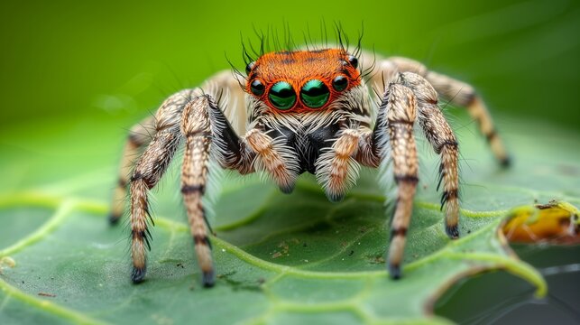 The jumping spider, a small but fascinating subject of the natural world, is displayed in this detailed image.