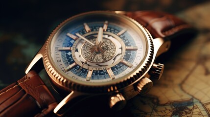 Wristwatch with compass close-up, Hyper Real