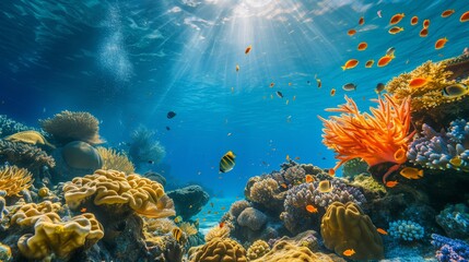 Obraz na płótnie Canvas Scuba diving reveals the intricate balance of a coral reef's environment.