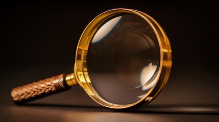 Antique magnifying glass with a golden rim, a collector's item in sharp focus.