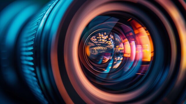 Creative tools of the trade: a lens barrel reflecting an illuminated environment.