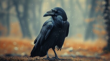 Keen sight of the raven, an intelligent corvid species, observant in its habitat. - obrazy, fototapety, plakaty