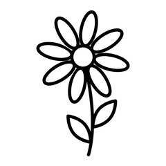 Outline drawn of stylized blooming flower. Design concept for coloring book page or logo, icon, card