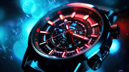 Luminous wristwatch close-up, Hyper Real