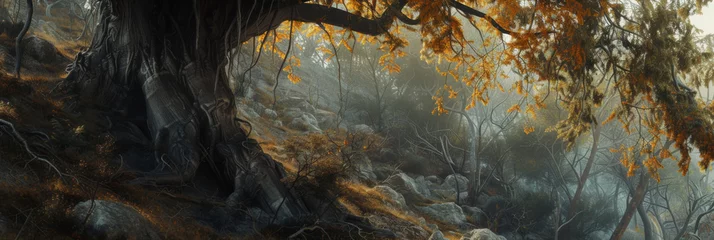 Photo sur Aluminium Gris 2 tree landscapes with soft, tonal colors, generative AI