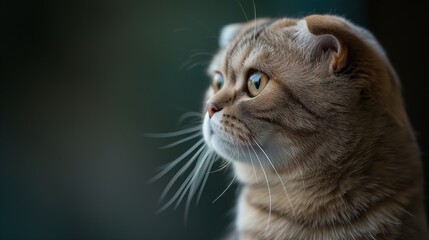 A Scottish Fold's enchanting eyes seem to ponder quietly, its ears folded in a way that adds to its thoughtful expression.