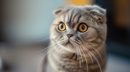 The Scottish Fold's soft fur and distinctive folded ears are captured in stunning detail, a testament to the breed's unique charm.