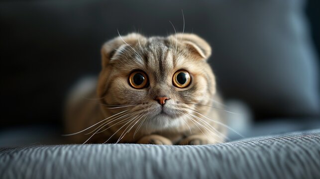 A Scottish Fold, in a moment of quiet reflection, showcases the breed's peaceful and easygoing nature.