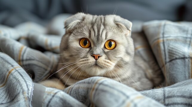 This Scottish Fold's relaxed demeanor, framed by its characteristic folded ears, evokes a sense of feline wisdom and composure.