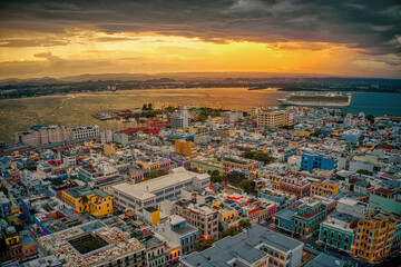 Fototapeta na wymiar Aerial View of San Juan, Puerto Rico at Sunrise/Sunset