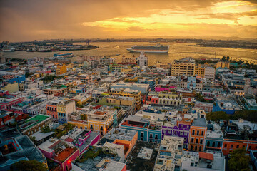 Aerial View of San Juan, Puerto Rico at Sunrise/Sunset