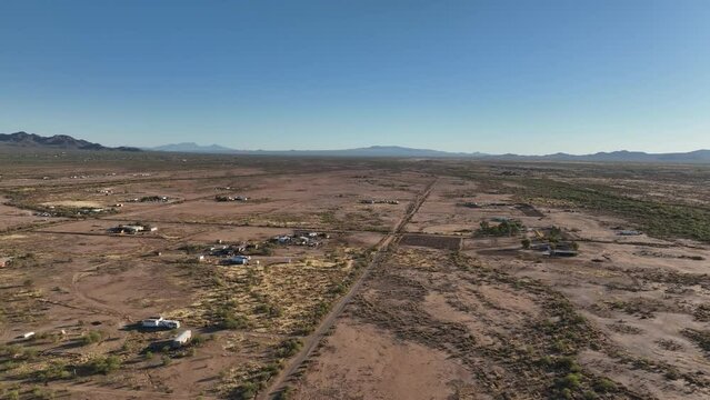 Drone shot of rural southern Arizona near picture rocks, wide aerial shot