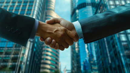 handshake in front of a building