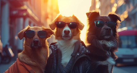 dogs in funky attire with sunglasses