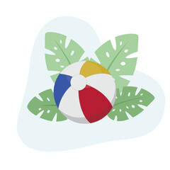 Beach ball flat design vector Illustration Icon decorated with leaves for web use for summer, color ball, beach volley ball, inflatable ball