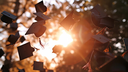 graduate group throwing graduation caps in the air