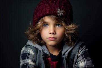 Portrait of a cute little boy in winter clothes. Studio shot.