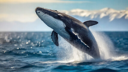 Humpback whale splashing out of the water