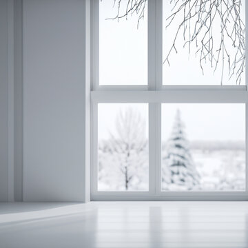 White modern room with winter weather
