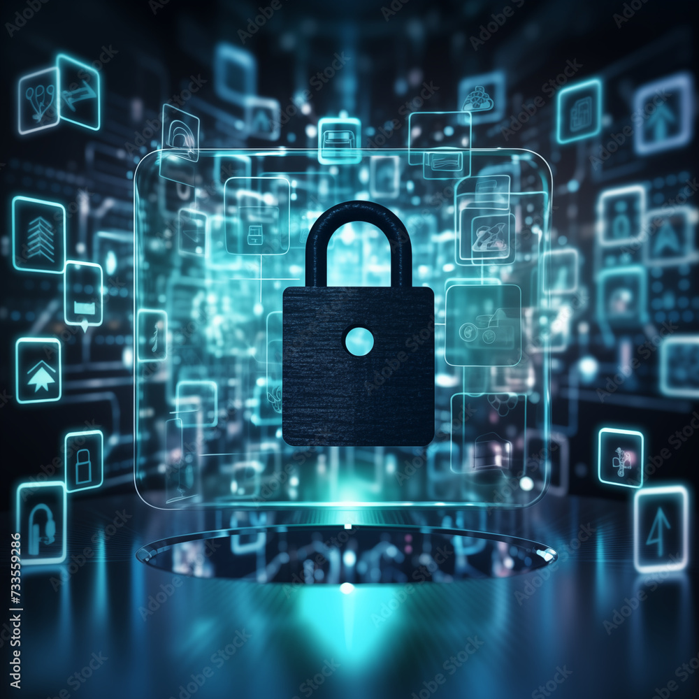 Aufkleber locked data files concept, digital interface, secure and encrypted data, ethical responsibility of s